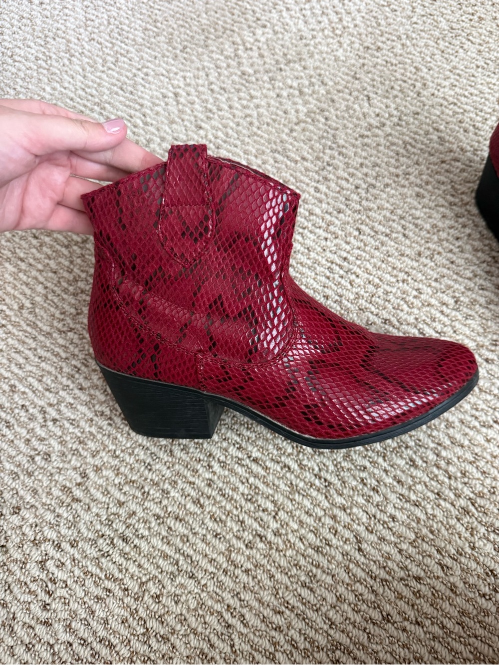 Red Snake-Print Ankle Bootie - Women's Fashion Boots